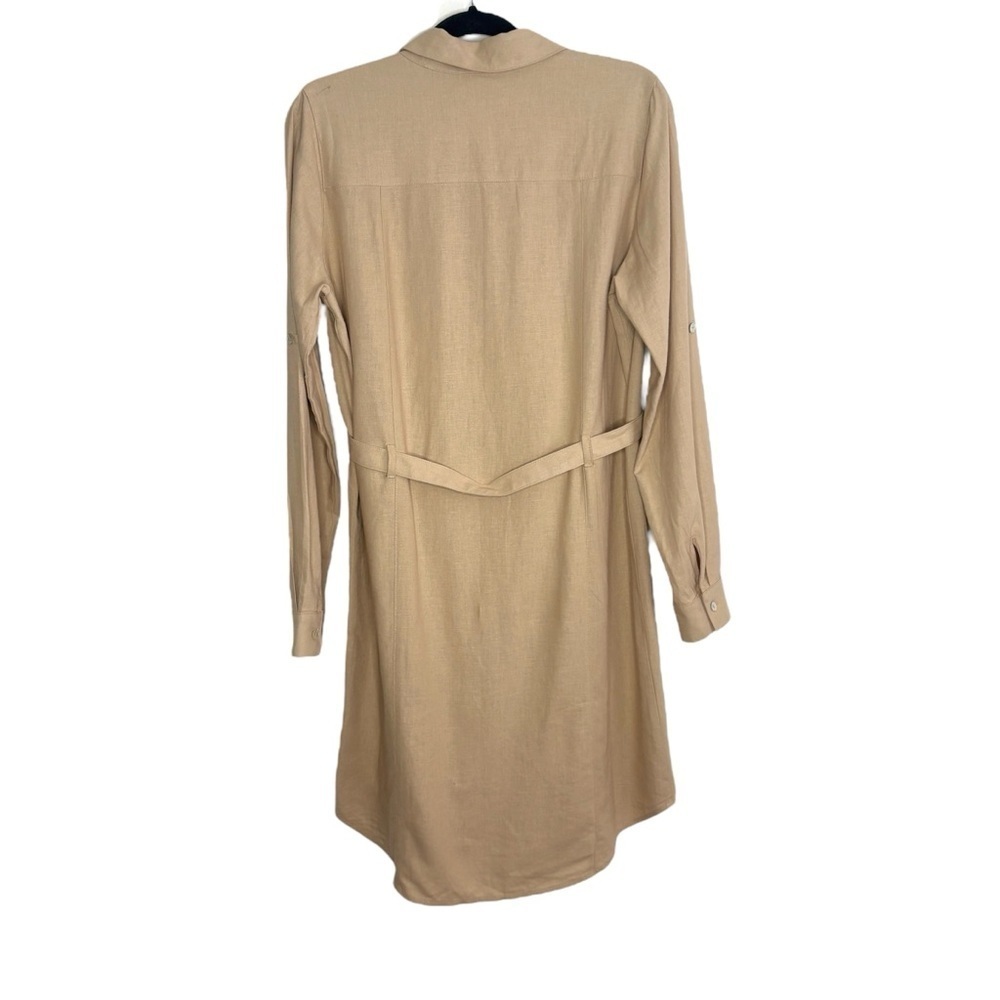 Ponant France Linen Blend Tan Long Sleeve Button Down Dress With Belt Size Small - Picture 5 of 10